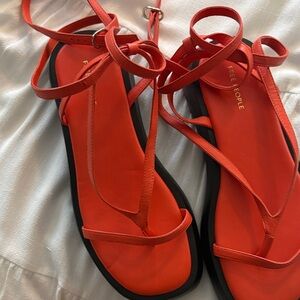 Free People Red Lace-Up Strappy Flat Sandals
